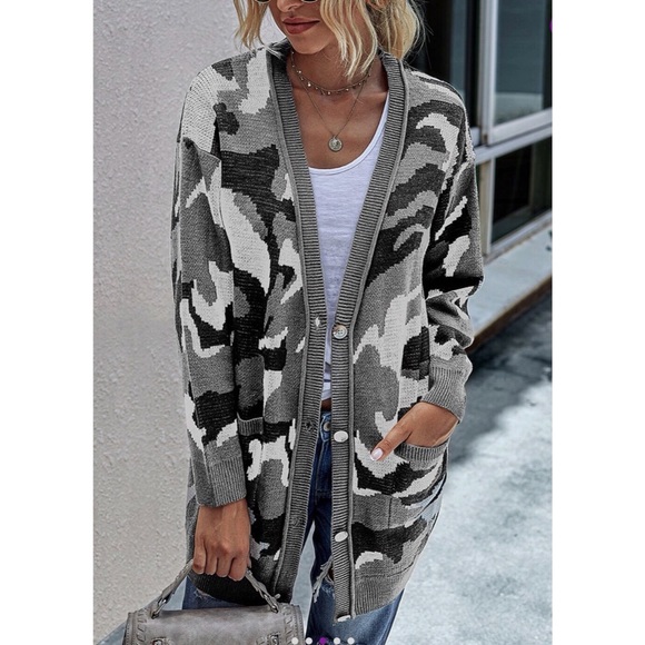 C.Cline Long Camo Button up Cardigan - Picture 3 of 5